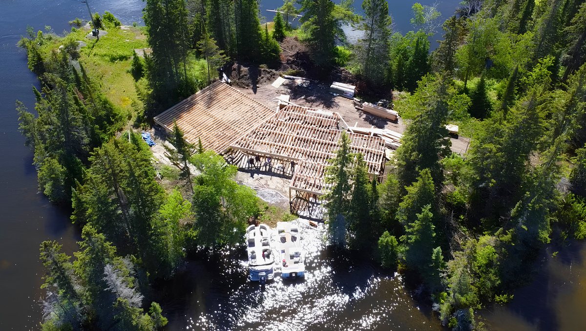 Aerial of a remote lakeside build